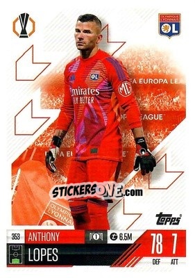 Cromo Anthony Lopes - Uefa Champions League & Europa League 2024-2025. Match Attax n. 353 - Topps