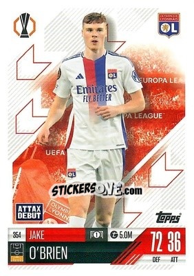 Cromo Jake O'Brien - Uefa Champions League & Europa League 2024-2025. Match Attax n. 354 - Topps