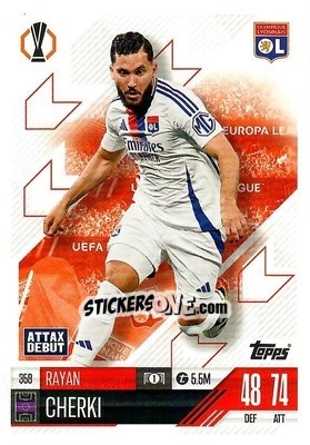Sticker Rayan Cherki - Uefa Champions League & Europa League 2024-2025. Match Attax n. 358 - Topps