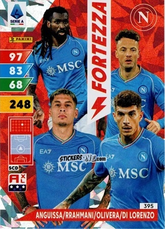 Figurina André-Frank Zambo Anguissa / Amir Rrahmani / Mathías Olivera / Giovanni Di Lorenzo - Calciatori 2024-2025. Adrenalyn XL
 n. 395 - Panini