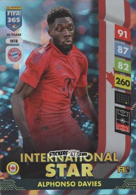 Cromo Alphonso Davies - FIFA 365: 2024-2025. Adrenalyn XL
 n. INT8 - Panini