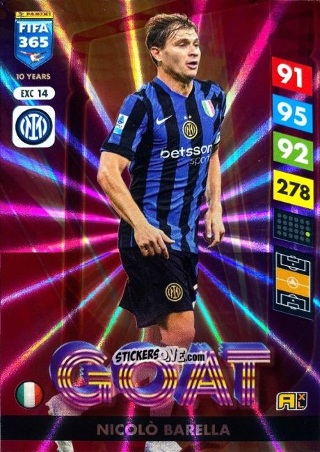 Figurina Nicolò Barella - FIFA 365: 2024-2025. Adrenalyn XL
 n. EXC14 - Panini