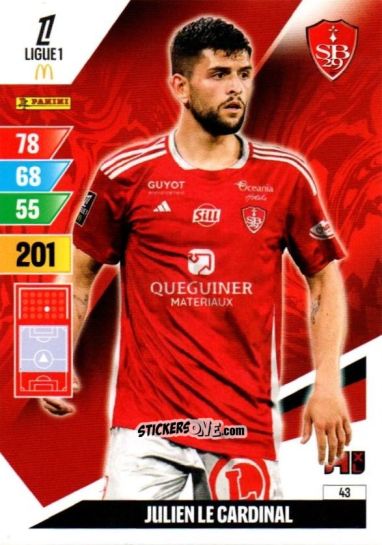 Cromo Julien Le Cardinal - Ligue 1 2024-2025. Adrenalyn XL n. 43 - Panini