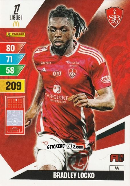 Cromo Bradley Locko - Ligue 1 2024-2025. Adrenalyn XL n. 44 - Panini