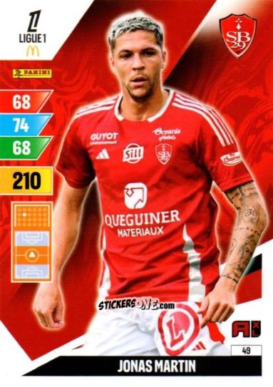 Cromo Jonas Martin - Ligue 1 2024-2025. Adrenalyn XL n. 49 - Panini