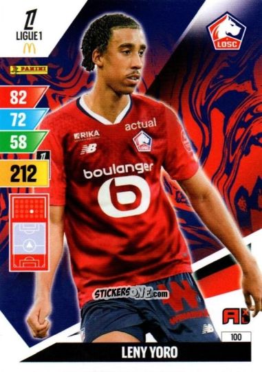 Figurina Leny Yoro - Ligue 1 2024-2025. Adrenalyn XL n. 100 - Panini