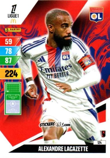 Figurina Alexandre Lacazette - Ligue 1 2024-2025. Adrenalyn XL n. 124 - Panini