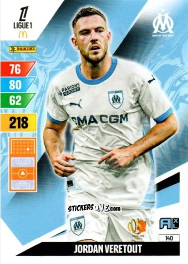 Figurina Jordan Veretout - Ligue 1 2024-2025. Adrenalyn XL n. 140 - Panini