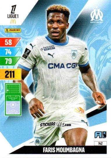 Figurina Faris Moumbagna - Ligue 1 2024-2025. Adrenalyn XL n. 142 - Panini
