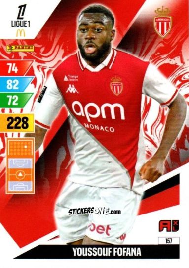 Cromo Youssouf Fofana - Ligue 1 2024-2025. Adrenalyn XL n. 157 - Panini