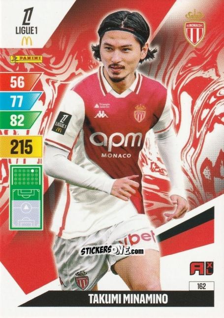 Sticker Takumi Minamino - Ligue 1 2024-2025. Adrenalyn XL n. 162 - Panini