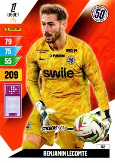 Figurina Benjamin Lecomte - Ligue 1 2024-2025. Adrenalyn XL n. 165 - Panini