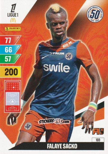 Sticker Falaye Sacko - Ligue 1 2024-2025. Adrenalyn XL n. 169 - Panini