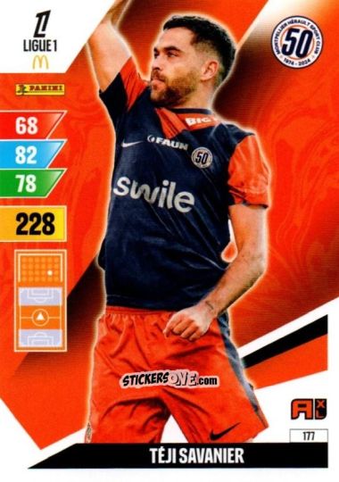 Cromo Téji Savanier - Ligue 1 2024-2025. Adrenalyn XL n. 177 - Panini