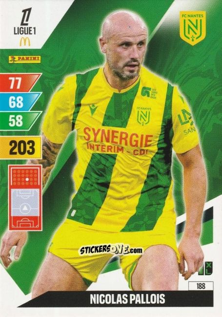 Figurina Nicolas Pallois - Ligue 1 2024-2025. Adrenalyn XL n. 188 - Panini