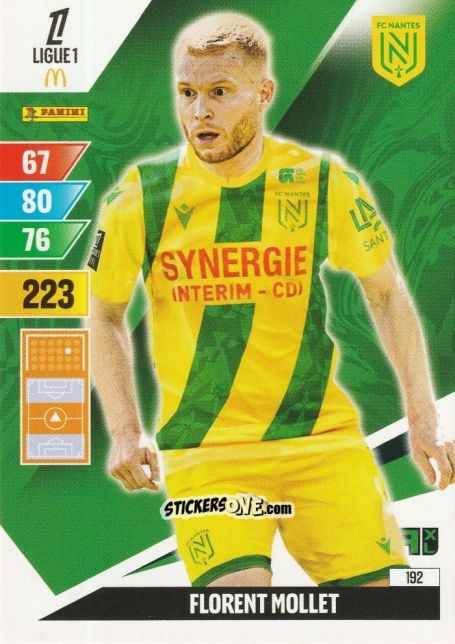 Cromo Florent Mollet - Ligue 1 2024-2025. Adrenalyn XL n. 192 - Panini