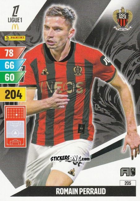 Figurina Romain Perraud - Ligue 1 2024-2025. Adrenalyn XL n. 205 - Panini