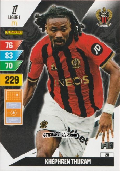Cromo Khéphren Thuram - Ligue 1 2024-2025. Adrenalyn XL n. 211 - Panini
