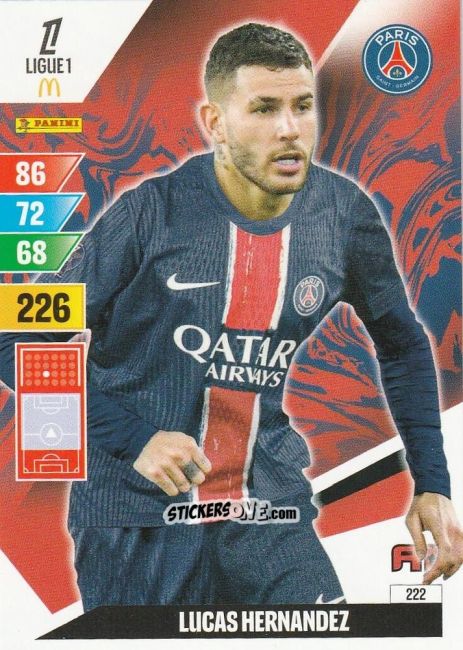 Figurina Lucas Hernandez - Ligue 1 2024-2025. Adrenalyn XL n. 222 - Panini