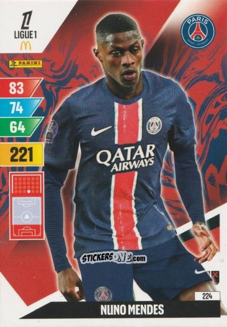 Sticker Nuno Mendes - Ligue 1 2024-2025. Adrenalyn XL n. 224 - Panini