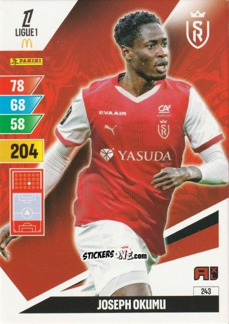 Cromo Joseph Okumu - Ligue 1 2024-2025. Adrenalyn XL n. 243 - Panini