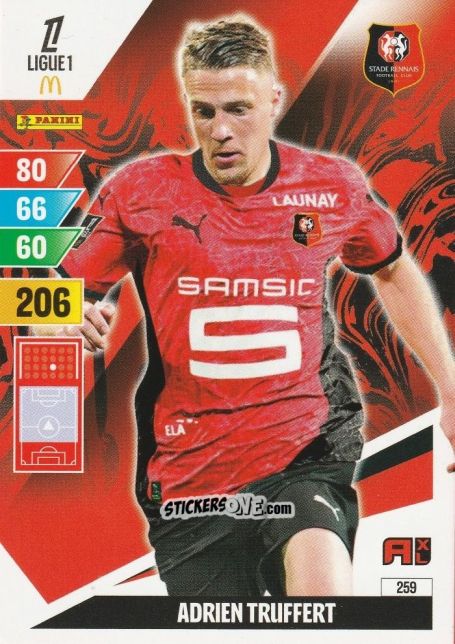 Figurina Adrien Truffert - Ligue 1 2024-2025. Adrenalyn XL n. 259 - Panini