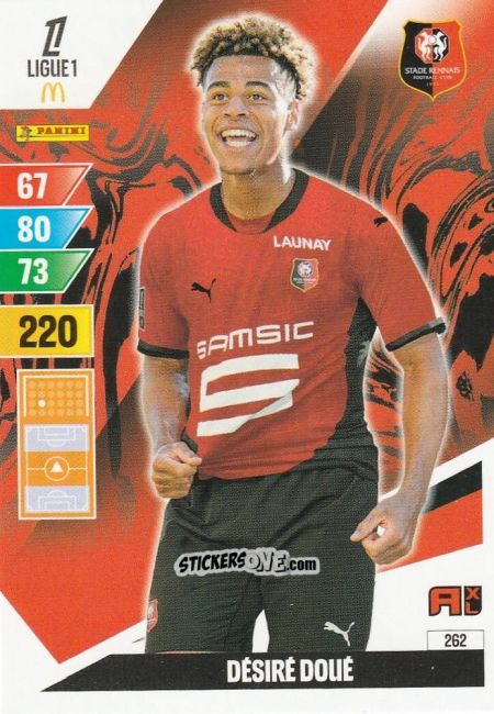Cromo Désiré Doué - Ligue 1 2024-2025. Adrenalyn XL n. 262 - Panini
