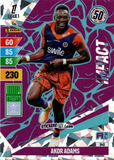 Figurina Akor Adams - Ligue 1 2024-2025. Adrenalyn XL n. 340 - Panini