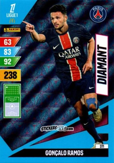 Figurina Goncalo Ramos - Ligue 1 2024-2025. Adrenalyn XL n. 371 - Panini