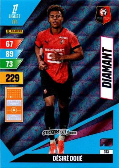 Cromo Désiré Doué - Ligue 1 2024-2025. Adrenalyn XL n. 373 - Panini