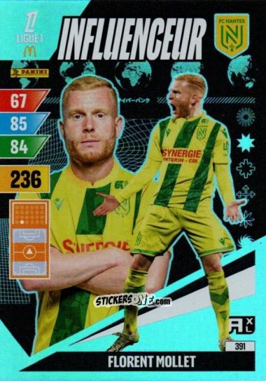 Cromo Florent Mollet - Ligue 1 2024-2025. Adrenalyn XL n. 391 - Panini