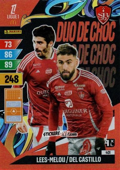 Sticker Lees-Melou / Del Castillo - Ligue 1 2024-2025. Adrenalyn XL n. 401 - Panini