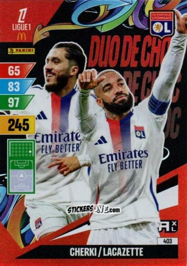 Figurina Cherki / Lacazette - Ligue 1 2024-2025. Adrenalyn XL n. 403 - Panini