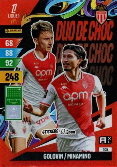 Figurina Golovin / Minamino - Ligue 1 2024-2025. Adrenalyn XL n. 405 - Panini
