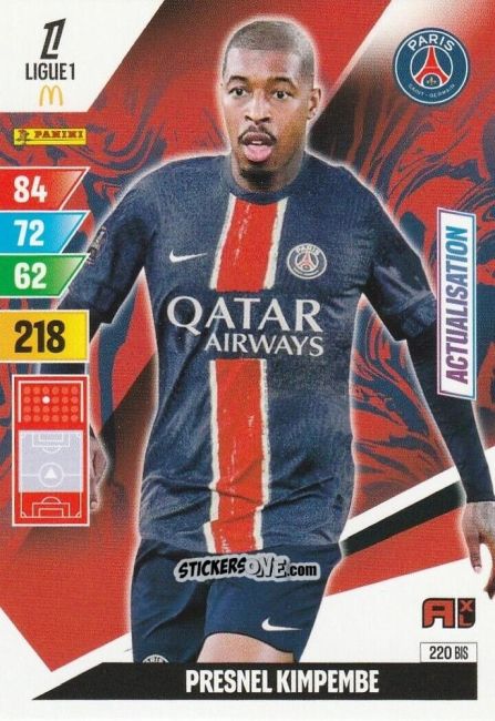 Figurina Presnel Kimpembe - Ligue 1 2024-2025. Adrenalyn XL n. 220BIS - Panini