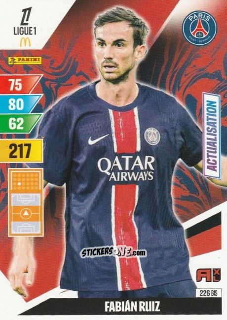 Figurina Fabian Ruiz - Ligue 1 2024-2025. Adrenalyn XL n. 226BIS - Panini