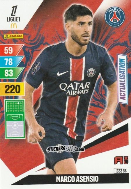 Figurina Marco Asensio - Ligue 1 2024-2025. Adrenalyn XL n. 233BIS - Panini
