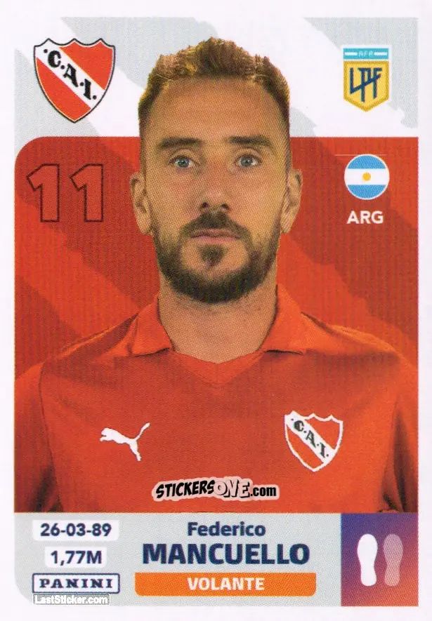 Figurina Federico Mancuello - Fútbol Argentino 2024 n. IND11 - Panini