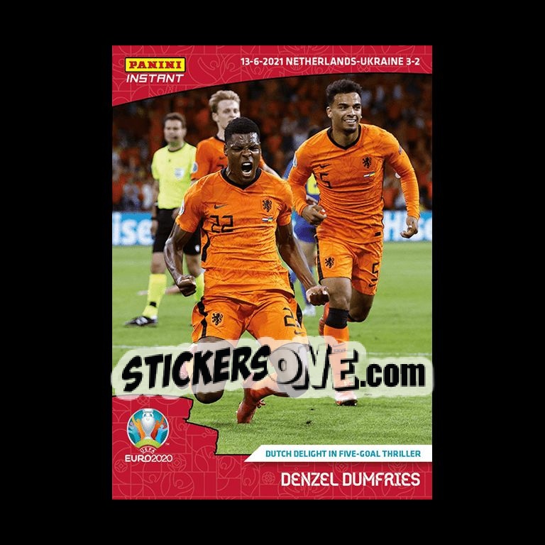 Sticker Denzel Dumfries - INSTANT UEFA EURO 2020 Adrenalyn XL
 n. 8 - Panini