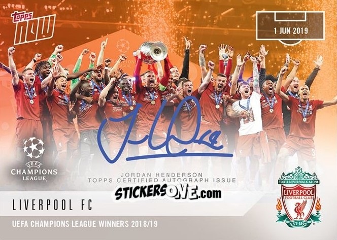 Sticker Jordan Henderson with Team - Now Uefa Champions League 2019-2020 n. 67d - Topps