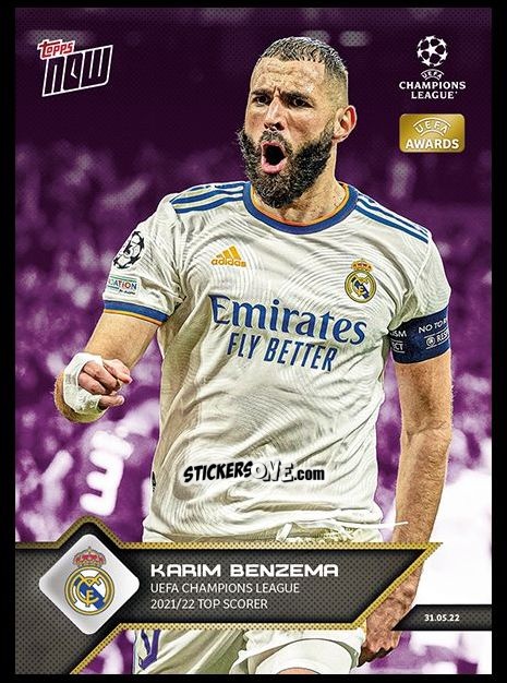 Figurina Karim Benzema - Now Uefa Champions League 2022-2023 - Second Part n. 167p - Topps
