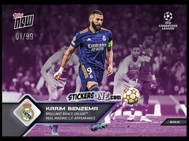 Figurina Karim Benzema - Now Uefa Champions League 2022-2023 - Second Part n. 145p - Topps