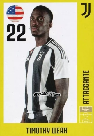 Cromo Timothy Weah - Juventus 2024-2025 n. 29 - Euro Publishing