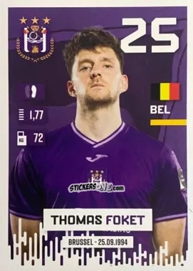 Sticker Thomas Foket - Belgian Pro League 2024-2025
 n. 8 - Panini
