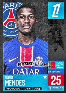Sticker Nuno Mendes - Foot 2024-2025
 n. 357 - Panini