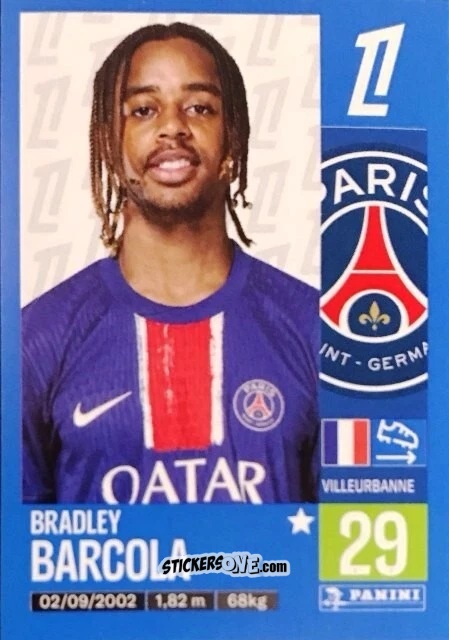 Figurina Bradley Barcola - Foot 2024-2025
 n. 369 - Panini