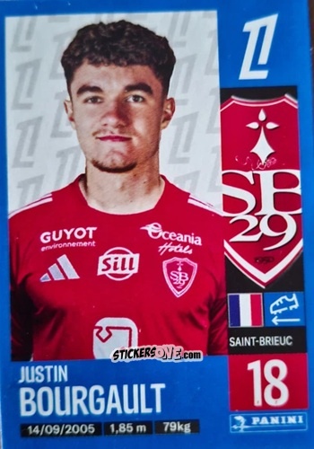 Sticker Justin Bourgault (Stade Brestois 29) - Foot 2024-2025
 n. T3 - Panini