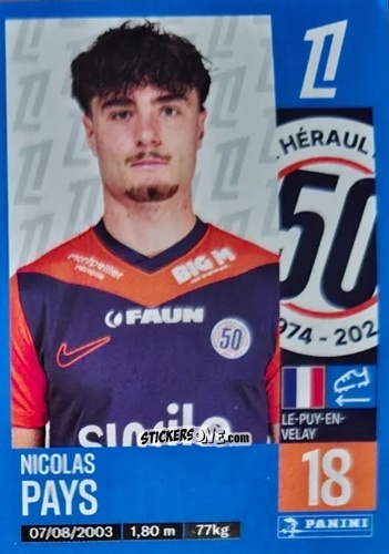 Sticker Nicolas Pays (Montpellier Hérault SC) - Foot 2024-2025
 n. T22 - Panini