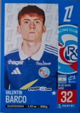 Sticker Valentin Barco (RC Strasbourg Alsace) - Foot 2024-2025
 n. T45 - Panini