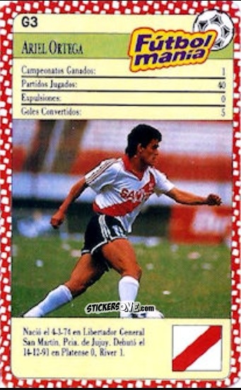 Sticker Ariel Ortega - Boca Juniors VS River Plate 1993-1994
 n. G3 - Cromy